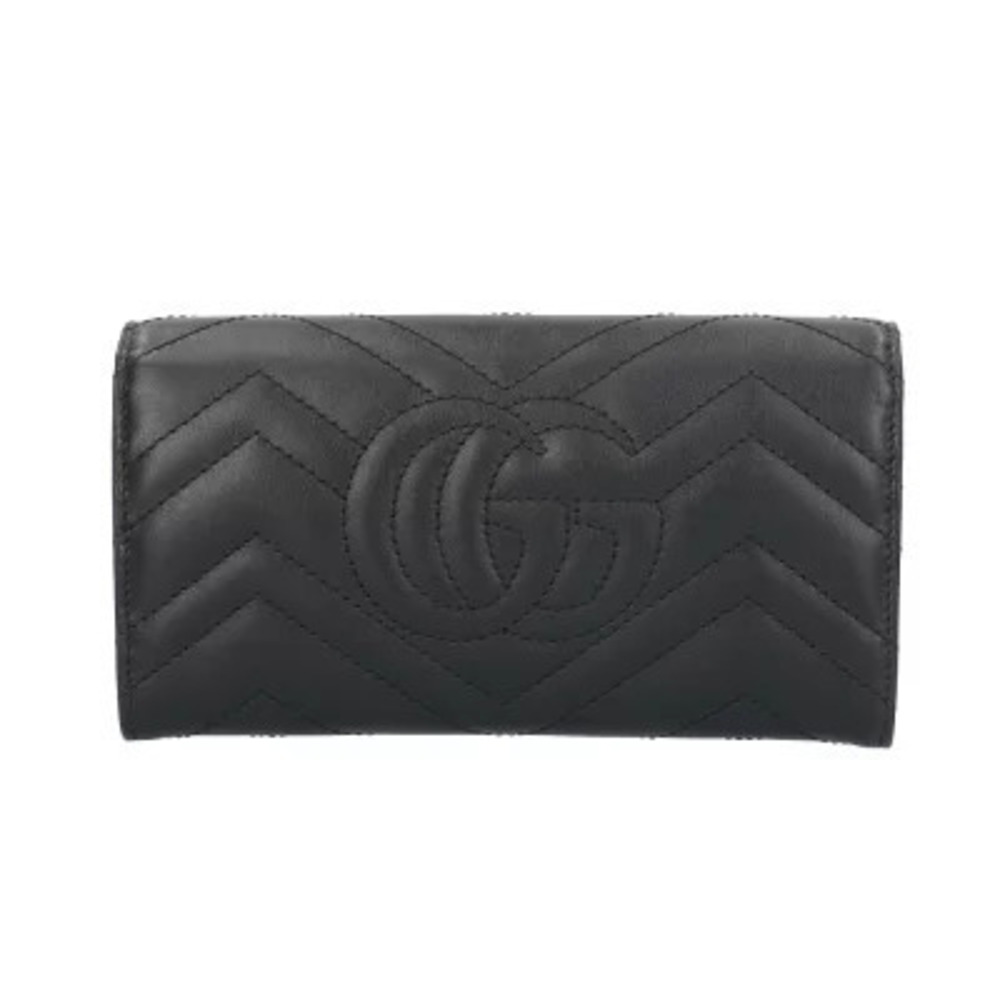 Gucci Leather Long Wallet GG Marmont Continental Black